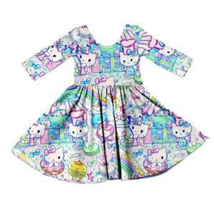 Blue Kitty Long Sleeve Dress